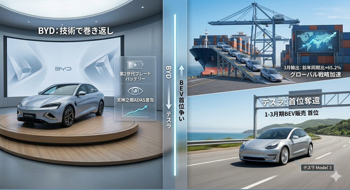 BYD、3月販売は30万台に回復も前年割れ　テスラが6四半期ぶりに逆転